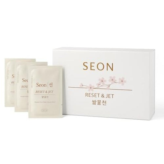 SEON Reset & Jet Korean Skincare Facial Wipes. Rice Water Infused Cleansing Cloths, Individually Wrapped, Travel Friendly (50 Count, Premium Magnetic Box.