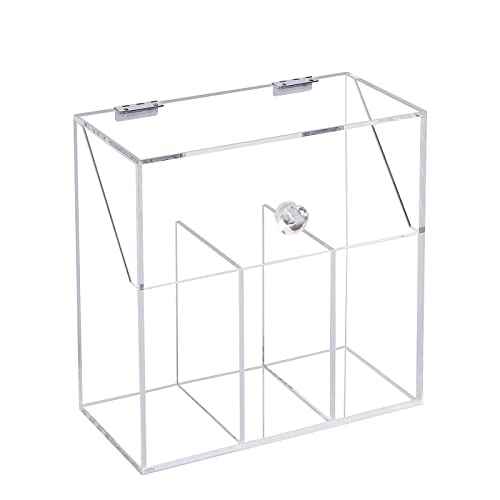 Acrylic Makeup Brush Holder, Clear Cosmetic Storage Box with 3 Brush Holders, Dust Cover, Large-Capacity Split Design for Organizing Vanity Desk