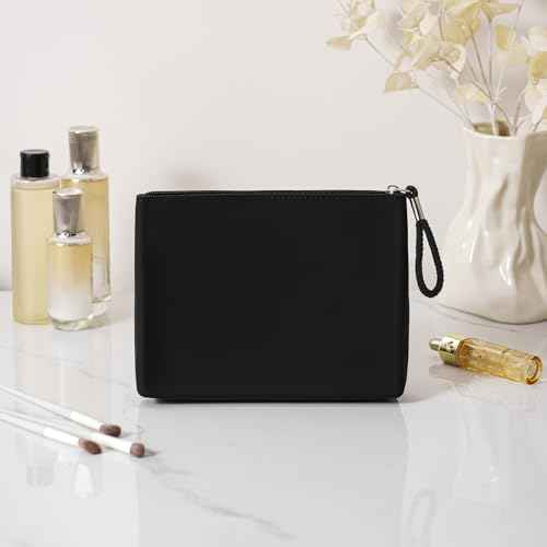 Silicone Makeup Bag for Purse Zipper Cosmetic Pouch Makeup Brush Holder Large Makeup Organizer Silicone Travel Pouch for Women (Black)