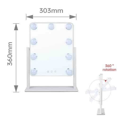 Hollywood Vanity Mirror with Lights,Tabletop Makeup Mirror with 9 LED Lights Smart Touch Control 3 Colors Light 360¡ÆRotation Detachable 10X Magnification