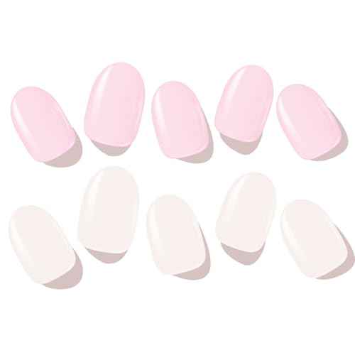 Modelones Semi Cured Gel Nail Strips, 34 Pcs Pink Gel Nail Stickers Sheer Gel Polish Strips, Ultra-Glossy, Long Lasting,Gel Nail Wraps U V for Home Nails DIY