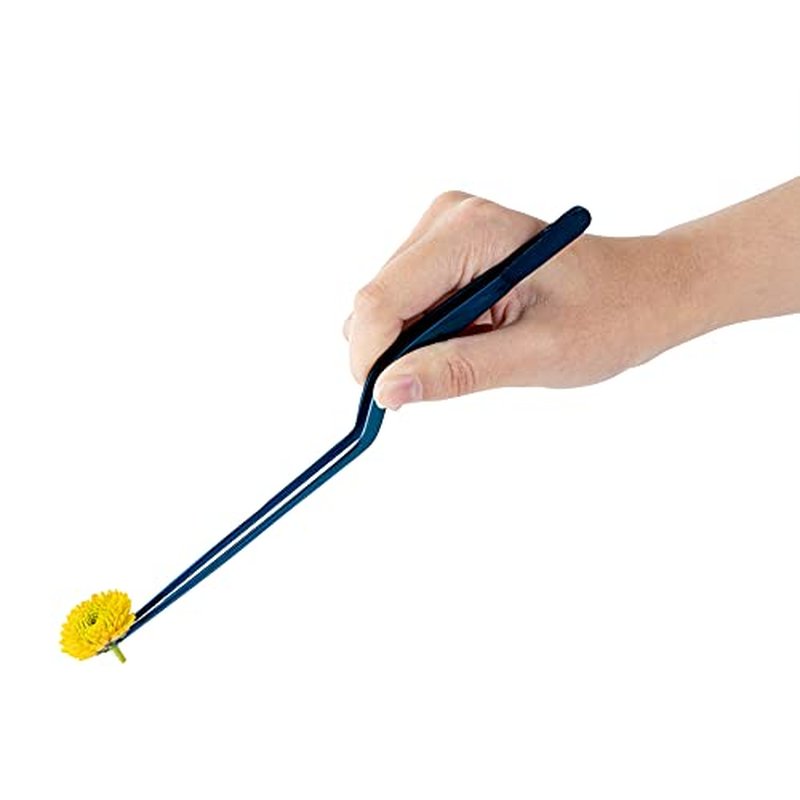 Restaurantware Perfect Point 7.9 Inch Food Tweezers 1 Offset Kitchen Tweezers - Serrated Tips For Precision For Garnishing Plating Or Decorating Blue Stainless Steel Offset Tweezers Durable