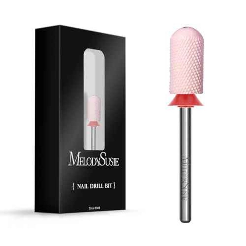 MelodySusie Ceramic Nail Drill Bit, 3/32'' Smooth Round Top Large Barrel Bits, Suitable for Manicure Pedicure Cuticle Gel Polishing, Beginners Bits, Pink, Series Bit-S, Fine
