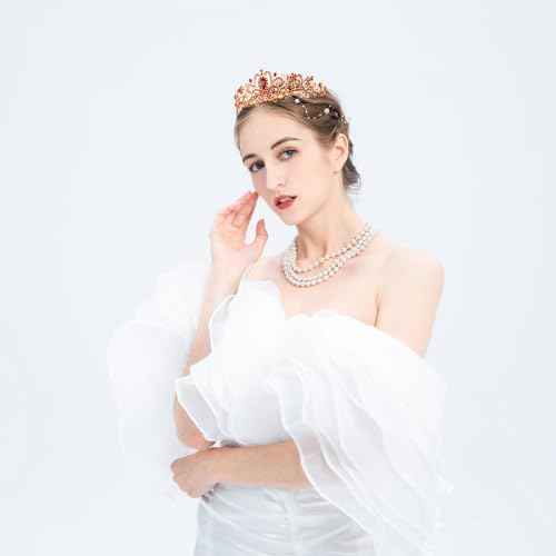 COCIDE Red Tiara Crowns Aurora Borealis Crystal Headband Princess Ruby Rhinestone Crown with Combs Bride Headbands Bridal Wedding Prom Birthday Party Hair Accessories Jewelry for Women Girls