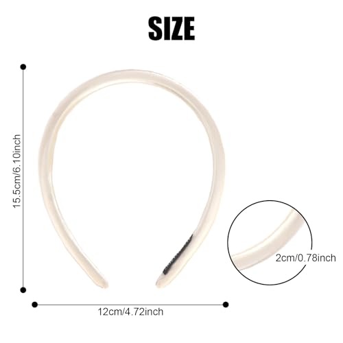 Headbands for Women, White Womens Thick Silk Satin Super Soft & Comfortable Sponge Padded Headbands Hair Bands Hoops Accessories for Women Girls