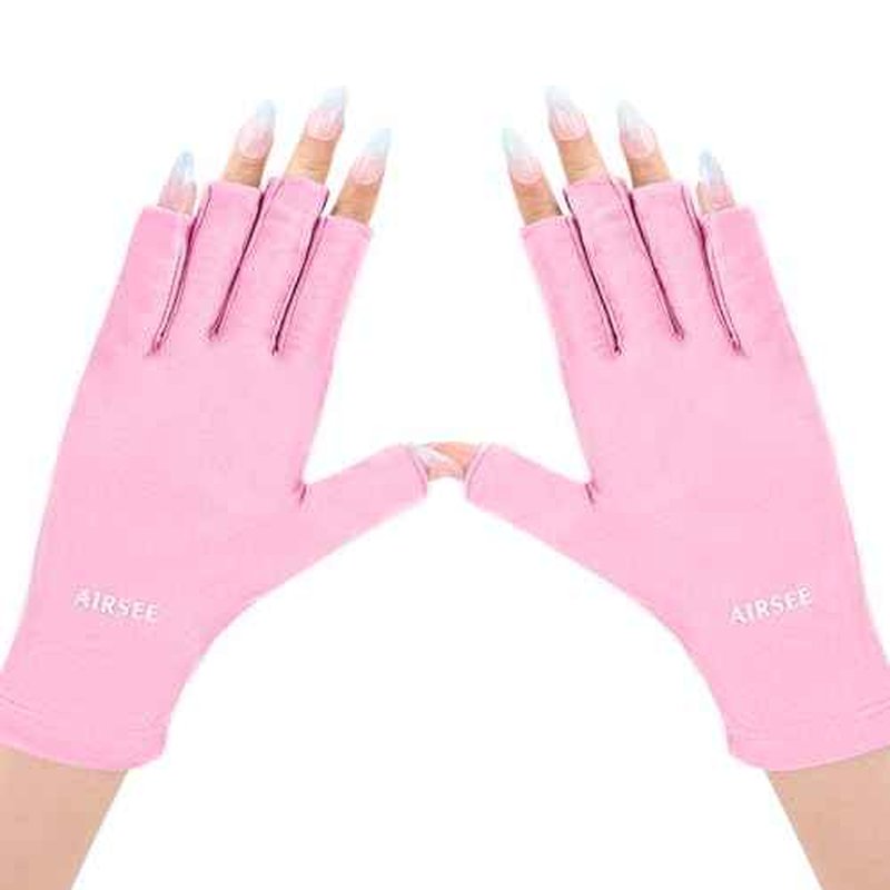 AIRSEE UV Gloves for Nail Lamp,Professional UPF50+ UV Protection for Manicures Nail Art,Fingerless Gloves That Shield Skin from The Sun and Manicure (Light Pink)