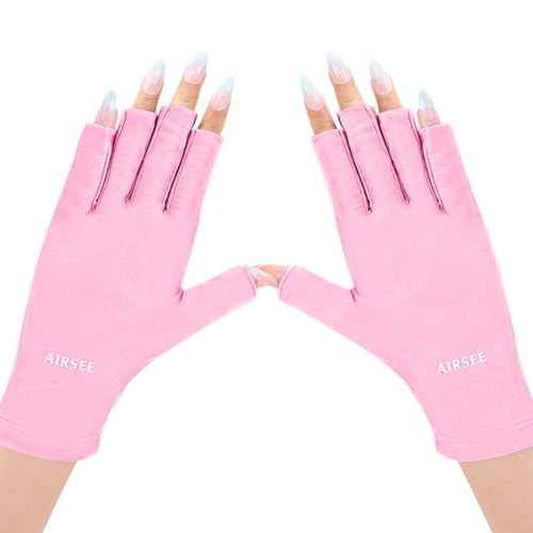 AIRSEE UV Gloves for Nail Lamp,Professional UPF50+ UV Protection for Manicures Nail Art,Fingerless Gloves That Shield Skin from The Sun and Manicure (Light Pink)
