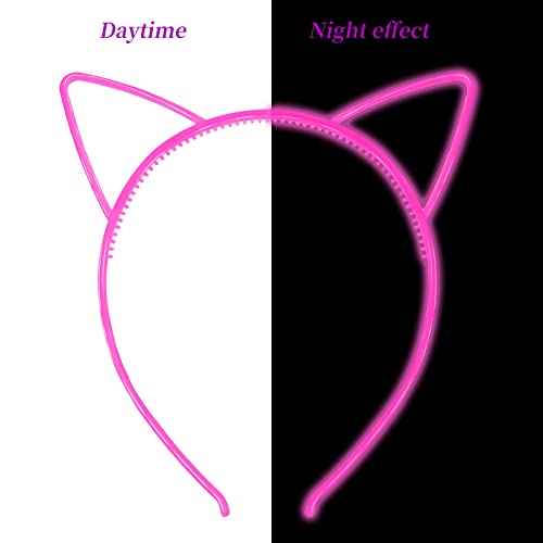 ZIRICHER 12pcs Glow in the Dark Headbands, Cat Ear Headband Plastic Light Up Hair Band Luminous Headband For Girls Party Crown Headbands