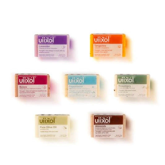 Handmade Soap Bars Set of 7, Almonds, Lavender, Peppermint, Rosemary, Roses, Tangerine, Olive 3.5 oz each