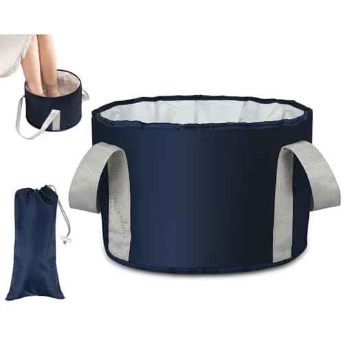 Foot Soaking Tub Collapsible Bucket with Handle 4.7 Gallon/18 L Portable Wash Bag for Fishing, Traveling, and Camping - Navy Blue