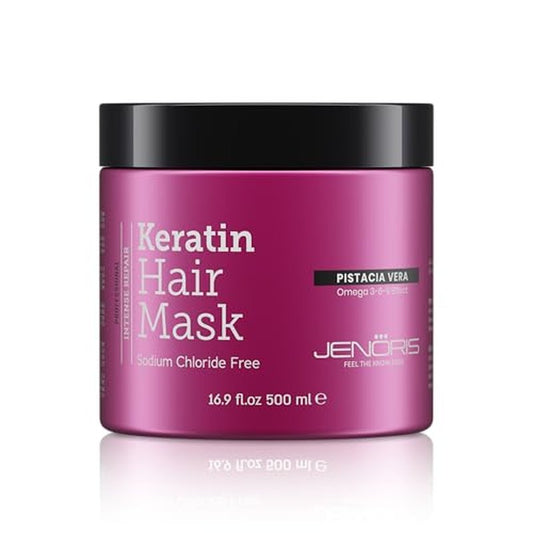 Jenoris Keratin Hair Mask for Dry, Damaged & Frizzy Hair ? Deep Conditioning Treatment with Natural Omega 3-6-9 Complex & Pistachio Oil, Salon-Professional, Paraben & SLS Free, 16.9 Fl Oz