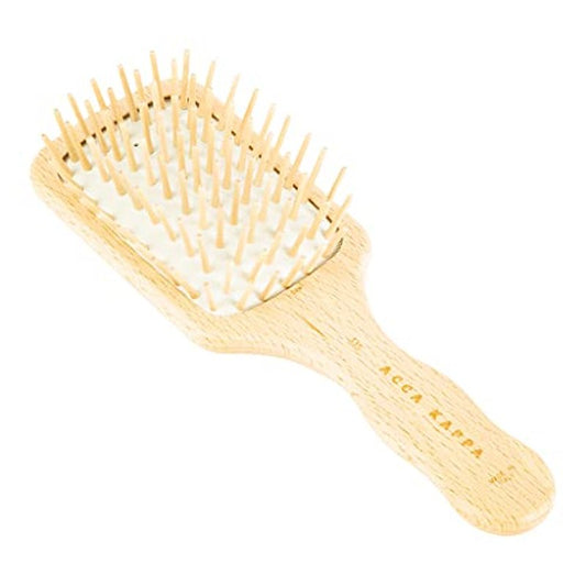 ACCA KAPPA Natural Paddle Hair Brush Travel Size Wooden Pins Beechwood Anti-Static Scalp-Massage Detangler