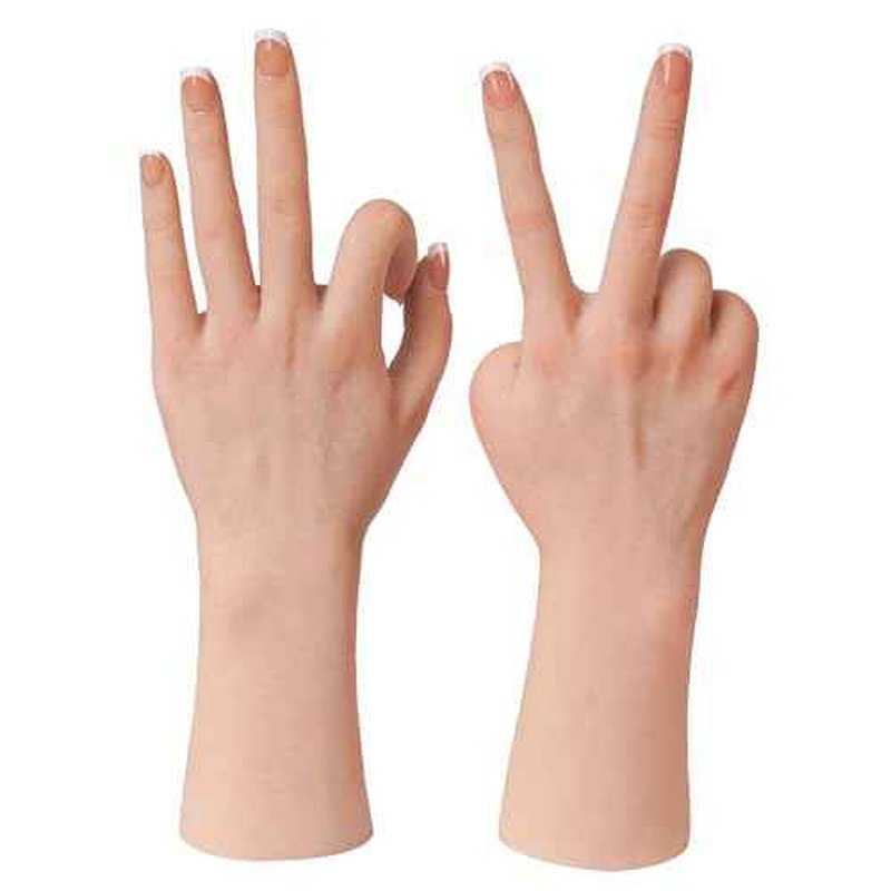 KUMIHO Realistic Silicone Female Hand Model Fake Hand for Jewelry Display Tattoo Training Practice Art Sketch with Nails, Left Hand - with Skeleton, White