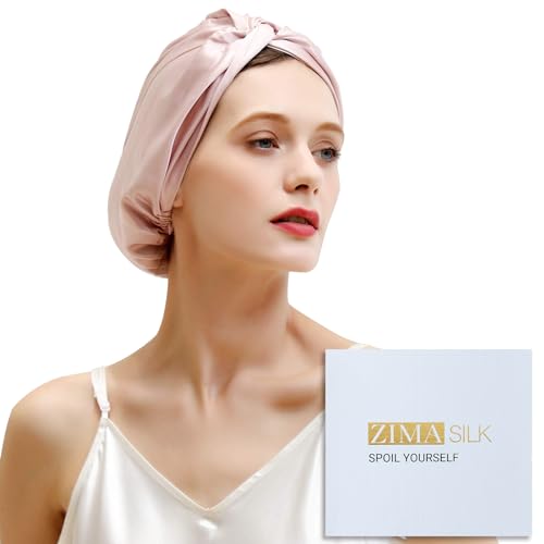 ZIMASILK 22 Momme 100% Mulberry Silk Bonnet for Sleeping & Women Hair Care, Highest Grade 6A Silk Hair wrap for Sleeping with Premium Elastic Stay On Head (1Pc, Pink)