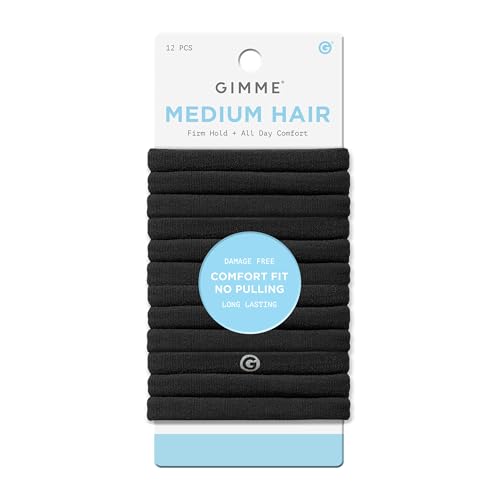 Gimme Beauty Medium Hold Hair Bands - Seamless Spandex & Nylon Ties for All Hair Types - Damage-Free, Comfort Fit Ponytail Holders - No-Crease Elastic Bands for Daily Use - 12 Pack, Black
