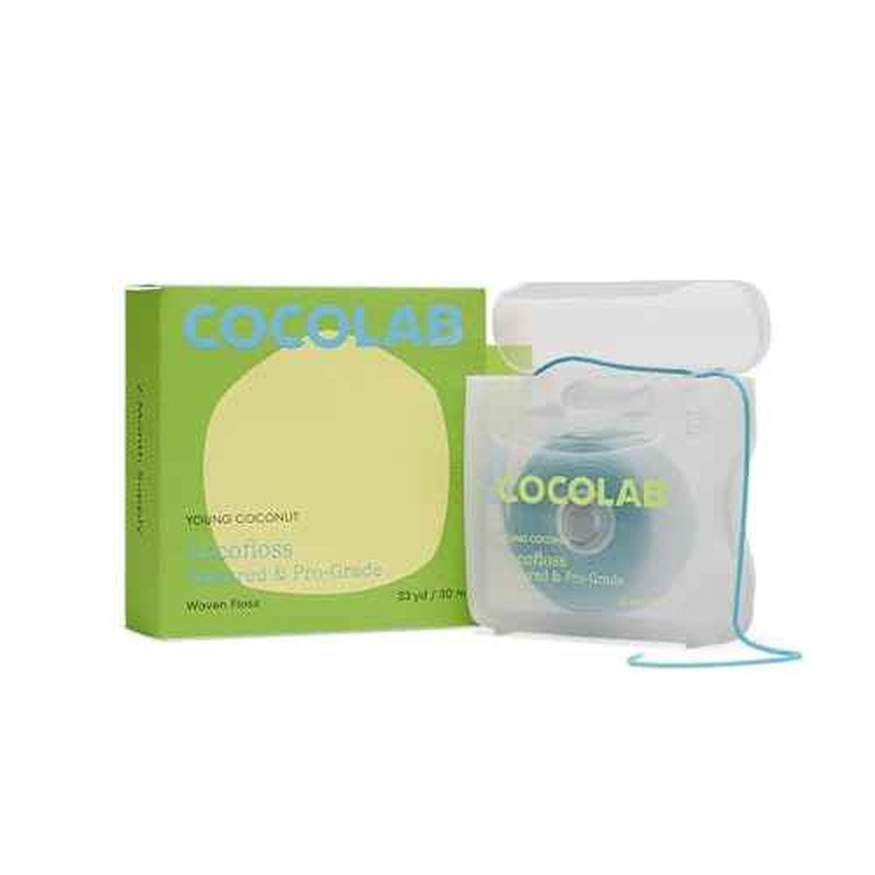 Cocolab Woven Dental Floss, Dentist-Designed Oral Care, Coconut Scent, Waxed, Expanding, Vegan, Kid-Friendly String Floss with Coconut Oil, 1 Spool (33 yd)