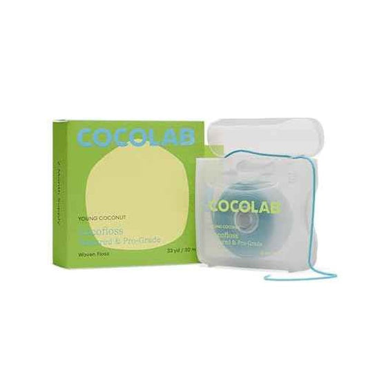 Cocolab Woven Dental Floss, Dentist-Designed Oral Care, Coconut Scent, Waxed, Expanding, Vegan, Kid-Friendly String Floss with Coconut Oil, 1 Spool (33 yd)