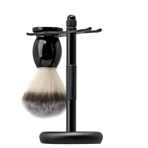 Safety Razor and Brush Stand Holder with Synthetic Hair Shaving Brush with Solid Wood Handle Prolong The Life of Your Shaving Brush