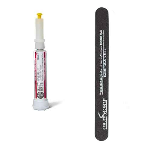 Beauty Secrets Drip & Clog Proof Nail Glue (1 Pack) Bundled with Nail File Black Cushion Medium Coarse 180/100 Grit by Beauty Secrets