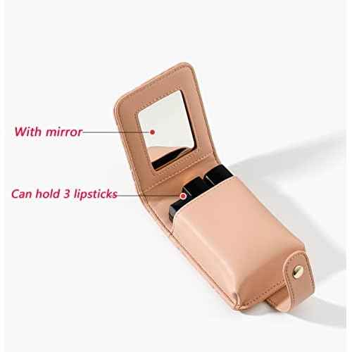 Cute Makeup Lipstick Case Portable Lipsticks Holder With Mirror Lip Gloss Purse Travel Cosmetic Pouch For Women Girls