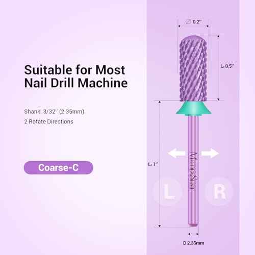 MelodySusie Safety Nail Drill Bits, 3/32'' Smooth Round Top Small Barrel Carbide Bits, Fast Remove Acrylic or Hard Gel for Manicure Pedicure Salon Professional or Beginner, Purple, Coarse