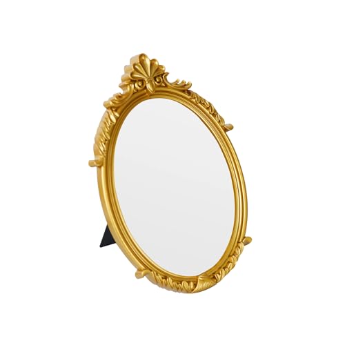Decorative Vintage Oval Makeup Mirror with Gold Plastic Frame
