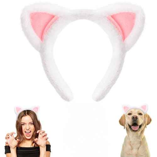 White Cat Ears Headband Fuzzy Ears Headband for Halloween Cosplay Costume Cute Cat Ear Headbands for Makeup Spa Party Christmas Gifts Animal headband