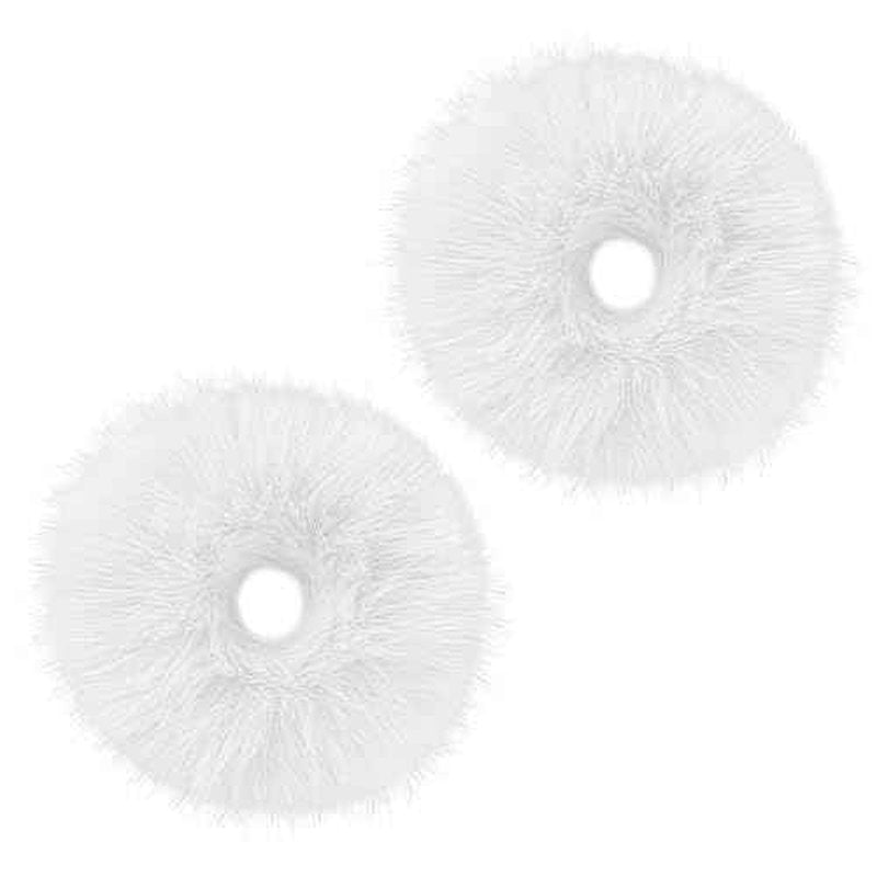 Lusofie 2Pcs White Pompom Hair Tie Furry Faux Rabbit Fur Fuzzy Scrunchies White Fuzzy Hair Ties Baby Hair Ties Ponytail Holders Pom Hair Accessories for Girl Women