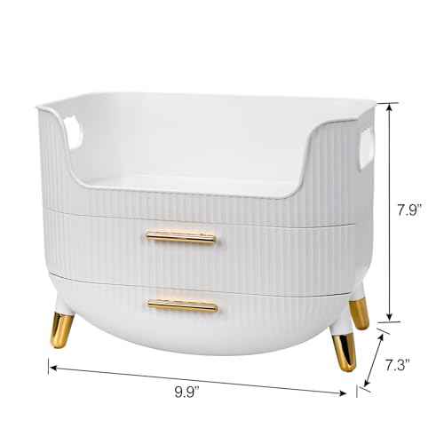 Makeup Organizer with Drawers,Skincare Plastic Storage for Vanity,Large Cosmetic Display case for Dresser with Handle,Large Capacity Bathroom Countertop