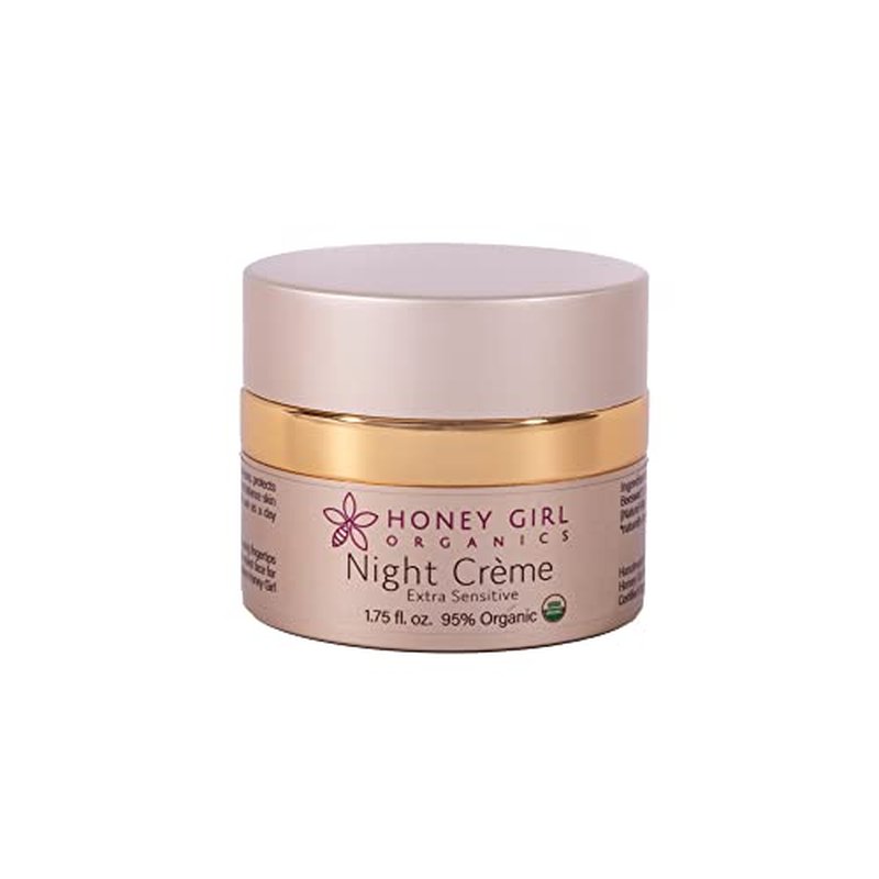 Honey Girl Organics Night Creme Extra Sensitive, Honey based Skin Care for Sensitive Skin, USDA Certified Organic Face Moisturizer, All In One: Face, Eye, Neck Cream, Made in Hawaii (1.75oz)