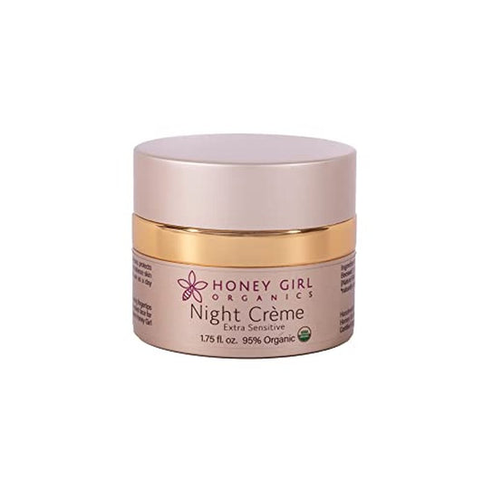 Honey Girl Organics Night Creme Extra Sensitive, Honey based Skin Care for Sensitive Skin, USDA Certified Organic Face Moisturizer, All In One: Face, Eye, Neck Cream, Made in Hawaii (1.75oz)