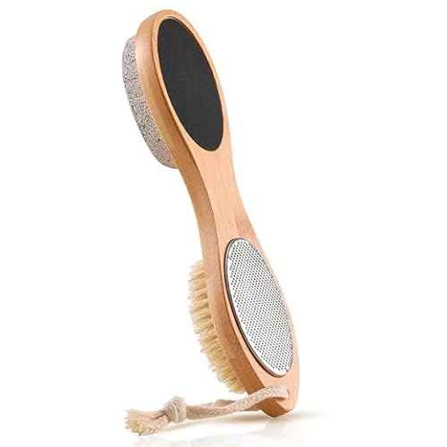 Pumice Stone Foot File 4 in 1 Double Sided Foot Cleaner Kit Pedicure Steel Files Sandpaper Pumice Stone Boar Bristle Bamboo Foot Scrub
