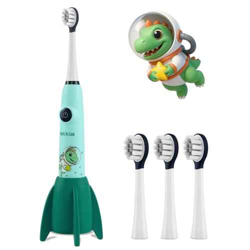 Vekkia Sonic Rechargeable Kids Electric Toothbrush for Ages 5-12+, Electric Toothbrush Kids with Timer 2 Minutes, 3 Modes with Memory, 35,000 VPM, IPX8 Waterproof, Long Battery Life, 4 Brush Heads