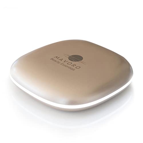Mavoro LED Lighted Travel Makeup Mirror | 1x/10x Magnification | Rechargeable USB-C | Pocket & Purse Portable Lighted Travel Makeup Compact Mirror, Touch Sensor (Champagne Gold)