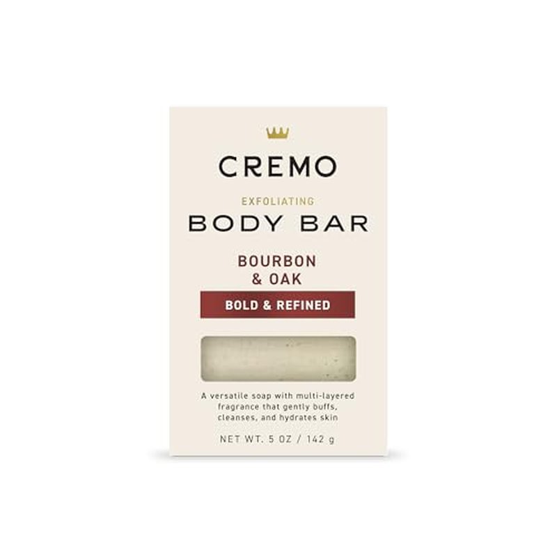 Cremo Exfoliating Body Bar for Men, Bourbon & Oak Scent, Multi-Layered Fragrance That Buffs, Cleanses and Hydrates Skin, 5oz