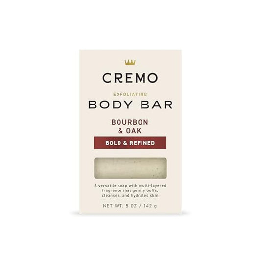 Cremo Exfoliating Body Bar for Men, Bourbon & Oak Scent, Multi-Layered Fragrance That Buffs, Cleanses and Hydrates Skin, 5oz