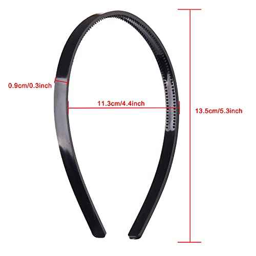36 Pcs Black Plastic Headbands with Teeth Comb for Women Girls,9mm Hard Plain Thin Hair Bands DIY Accessories for Lady,Sold
