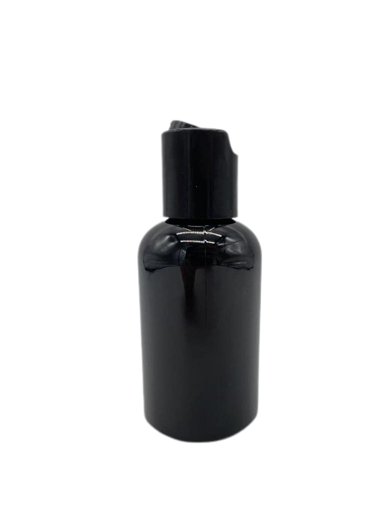 Natural Farms 2 oz Black Boston Plastic Bottles -12 Pack Empty Bottle Refillable - BPA Free - Essential Oils - Aromatherapy | Black Press Down Disc Cap - Made in the USA