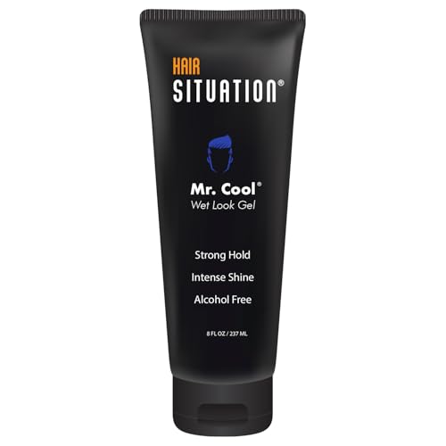 Hair Situation Mr. Cool Wet Look Hair Gel - Strong Hold, High Shine, Alcohol-Free, Anti-Humidity, Non-Flaking, Non-Greasy, Long-Lasting - For All Hair Types - 8 Fl Oz