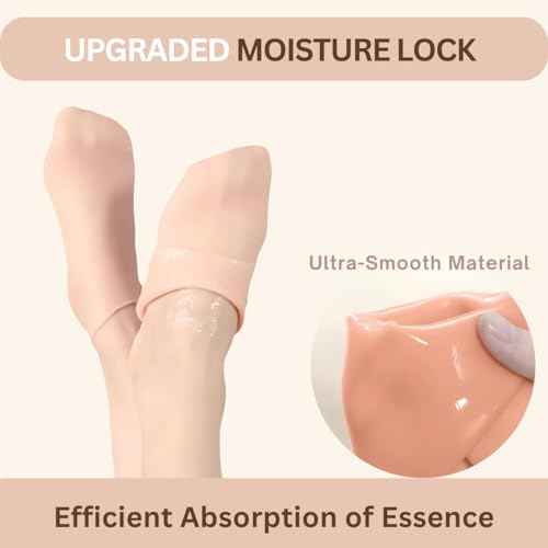 Reusable Silicone Socks for Dry Cracked Feet & Heels - Moisturizing Socks for Women and Men Fits Sizes US5-12 - Lotion Rubber Socks for Overnight Repair & Spa Treatment (Beige & Pink)