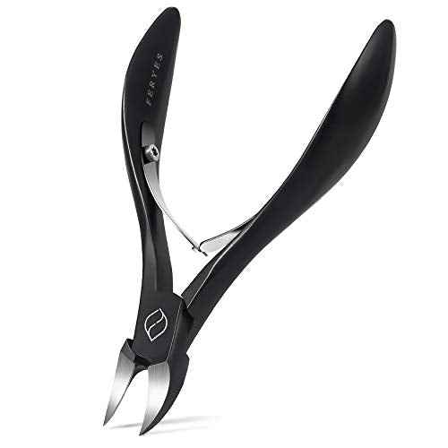 FERYES Toenail Clippers for Thick, Ingrown Toenails - Large Handle Toenail Cutters, Ingrown Tools 4R13 Stainless Steel Nail Clippers - Black