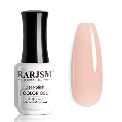 RARJSM Milky Rose Gel Nail Polish LED UV Gel Soak Off Clear Nude Pink French Manicure Light Pink Jelly Nail GelPolish Varnish Curing Requires 1pcs 15ml for Home Salon Nail Art DIY