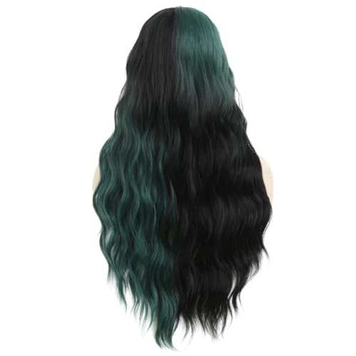 Green and Black Wigs for Women Long Curly Wavy Wigs Synthetic Natural Hair Wigs for Halloween Cosplay Us