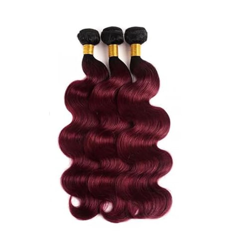 1B99j Human Hair Bundles Ombre Red Body Wave Brazilian Virgin Remy Hair Extensions Two Tone Black and Burgundy 14 16 18 inch 3 Bundles