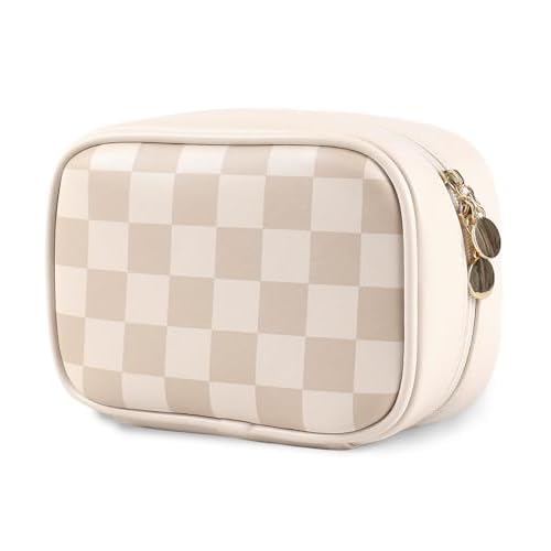 Travel Makeup Bag Cosmetic Bag for Women,Small Makeup Organizer Bag,Cute & Waterproof Vegan Leather Makeup Case with Multiple Compartments,Toiletry Bag for Cosmetics (BROWN)