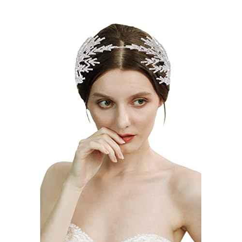 Coucoland Wedding Headpiece for Bride - Hair Jewelry Wedding Headband Tiara Leaf Headband Crown Tiara Bridal Silver Headpiece