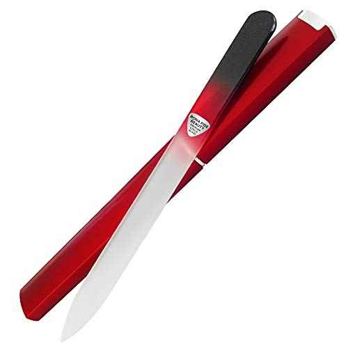 Bona Fide Beauty Czech Glass Nail File for Natural Nails (Black Red), 1Pc Crystal Nail Filer with Case Made in The EU