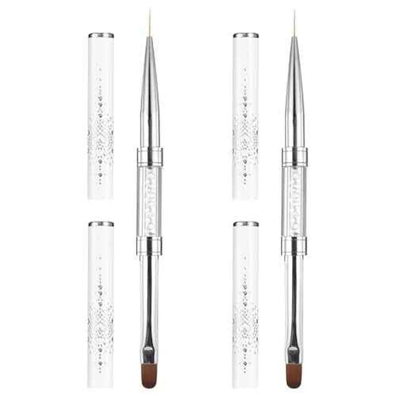 cobee 2 Pcs Double Ended French Tip Brush Hard Gel, Nail Builder Gel Brush, Brush Liner for Design Professional Nail Art