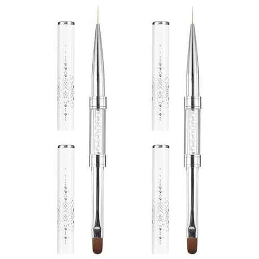 cobee 2 Pcs Double Ended French Tip Brush Hard Gel, Nail Builder Gel Brush, Brush Liner for Design Professional Nail Art