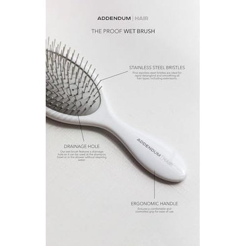Luxury Wet Hair Brush ? Fine Stainless Steel Bristles & Ergonomic Handle by Addendum Hair ? Detangler Brush for All Hair Types ? Durable & Hygienic ? White